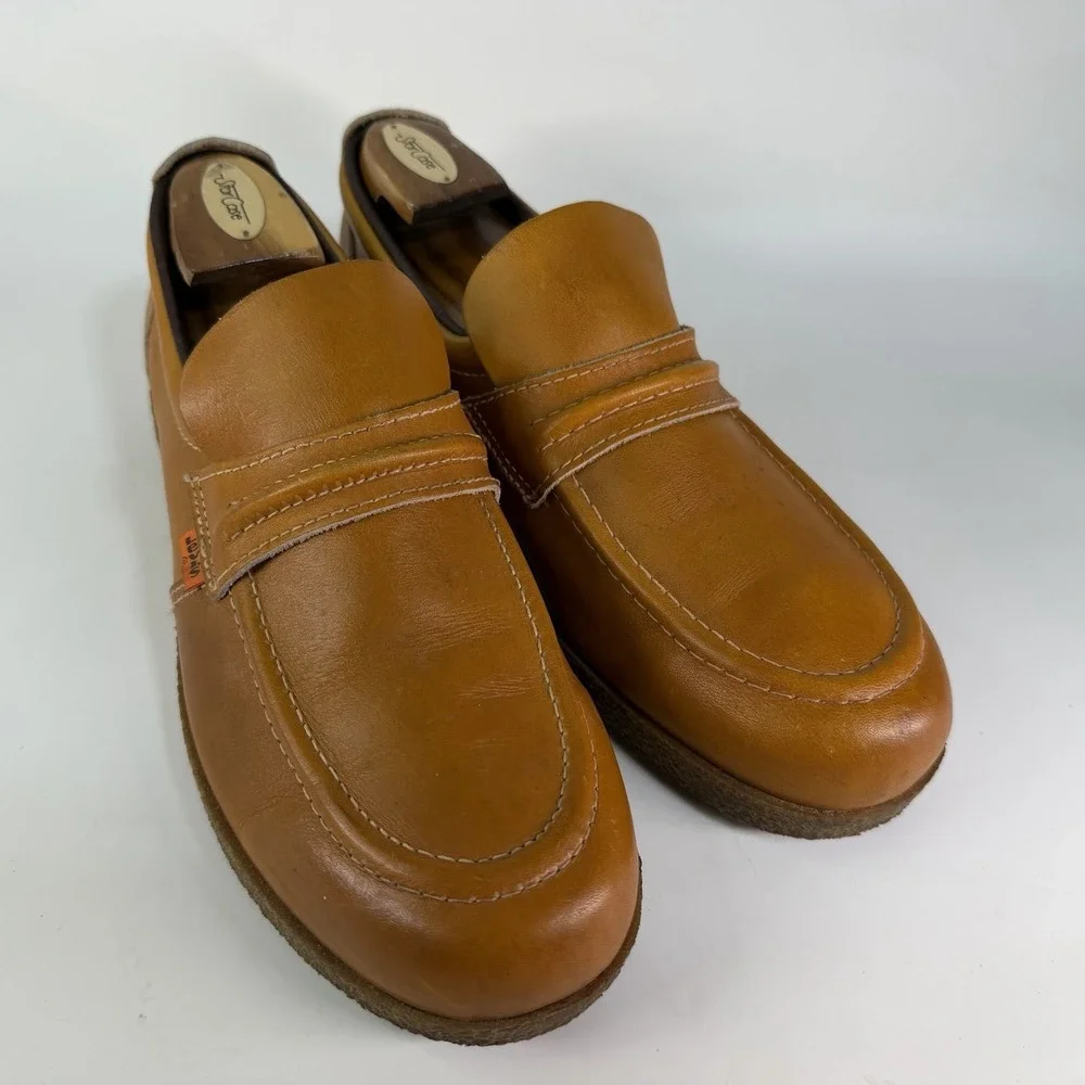 Vtg 1970s Levis Loafers Shoes Mens 10.5 Orange Tab Rubber Gum Soles Disco Hippie